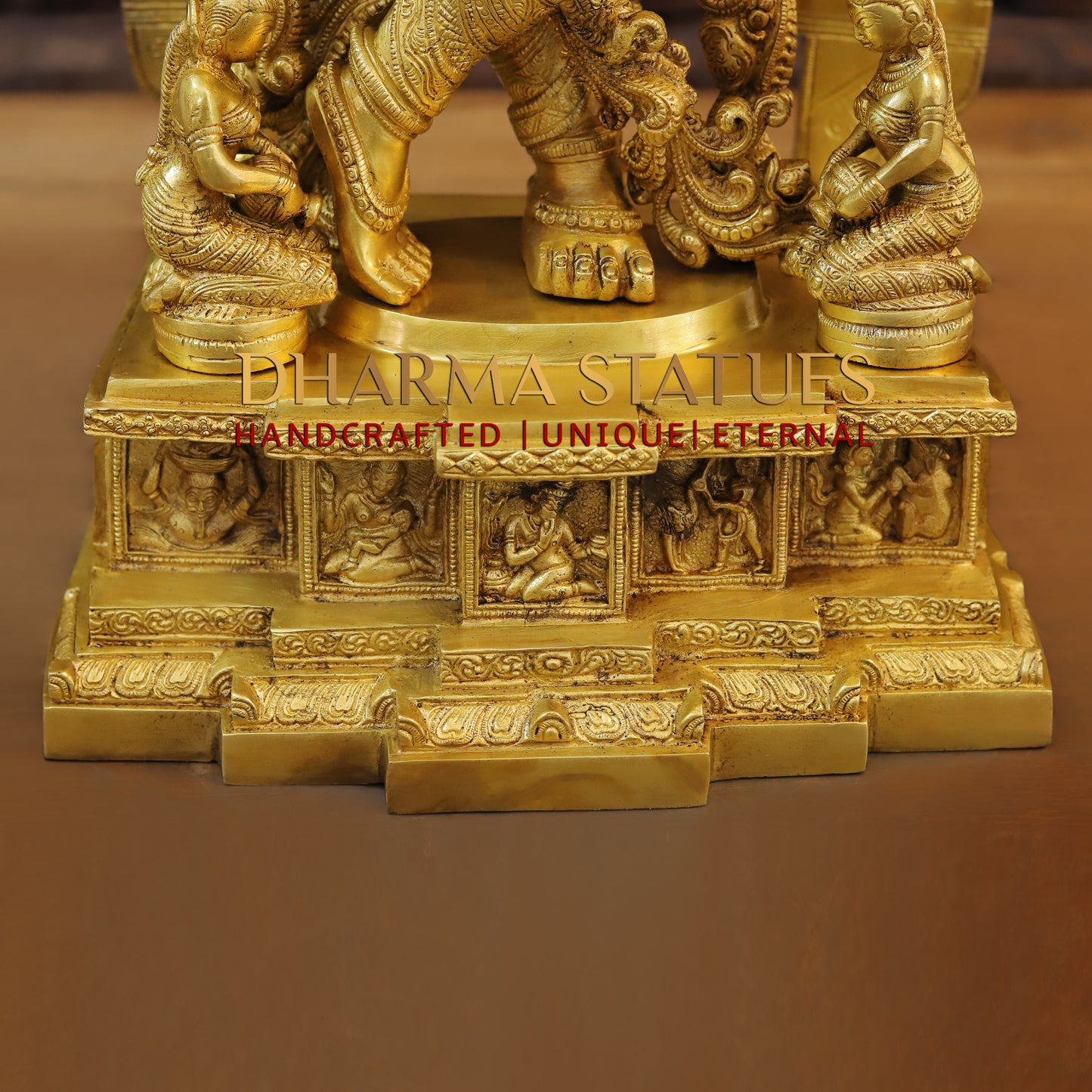 Brass Krishna standing behind Frame, Fine Golden Finish, 32"