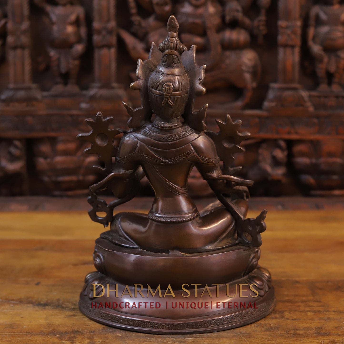 Brass Tara Devi Statue, Seated on Lotus, Copper Finish 14"
