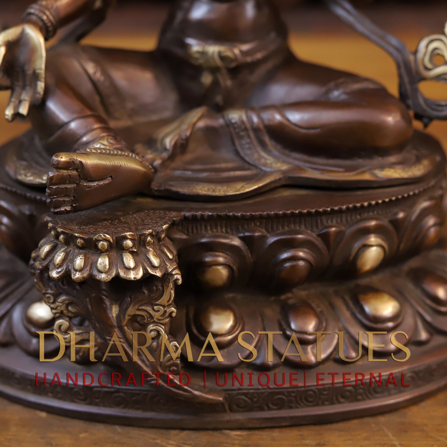 Brass Tara Devi Statue, Seated on Lotus, Copper Finish 14"