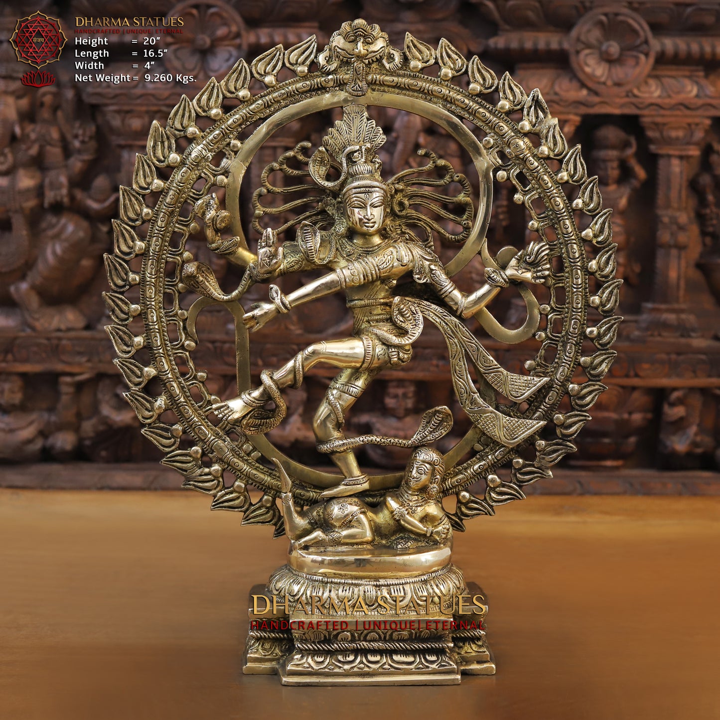 Brass Nataraja, Dancing Shiva, Golden Finish, 20"