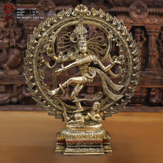 Brass Nataraja, Dancing Shiva, Golden Finish, 20"