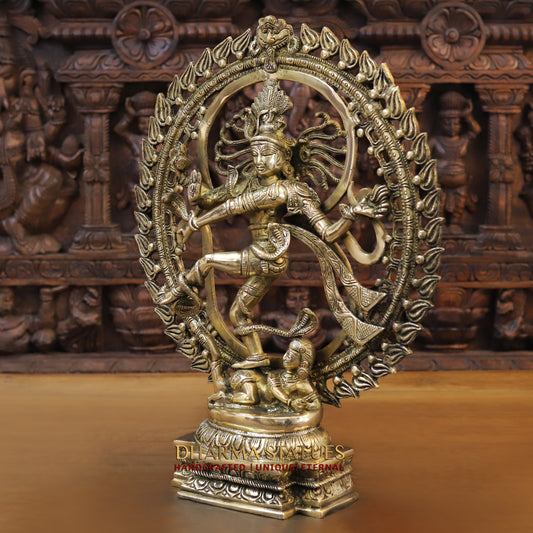 Brass Nataraja, Dancing Shiva, Golden Finish, 20"