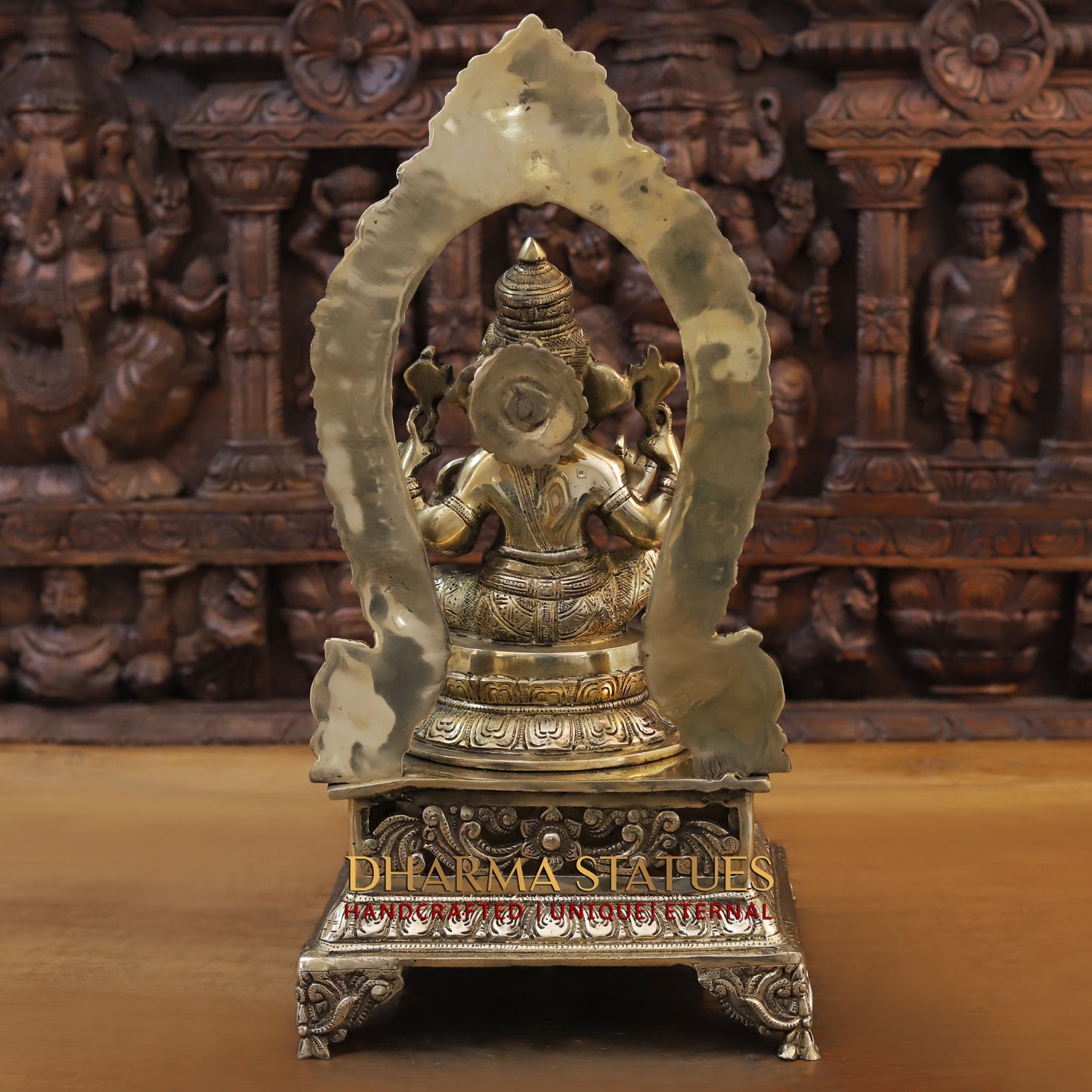 Brass Ganesh seated on Throne, Golden Finish, 20"