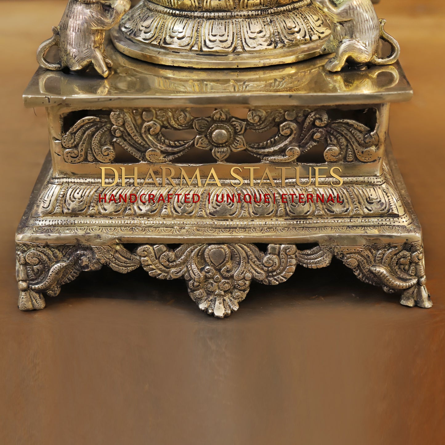 Brass Ganesh seated on Throne, Golden Finish, 20"