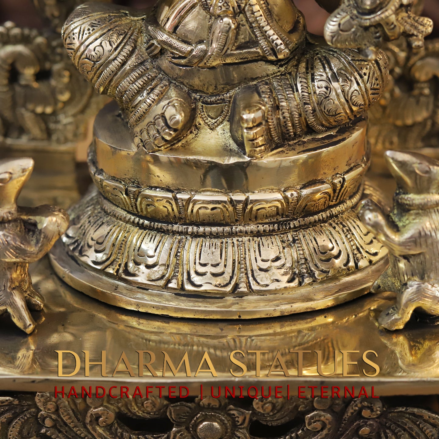 Brass Ganesh seated on Throne, Golden Finish, 20"