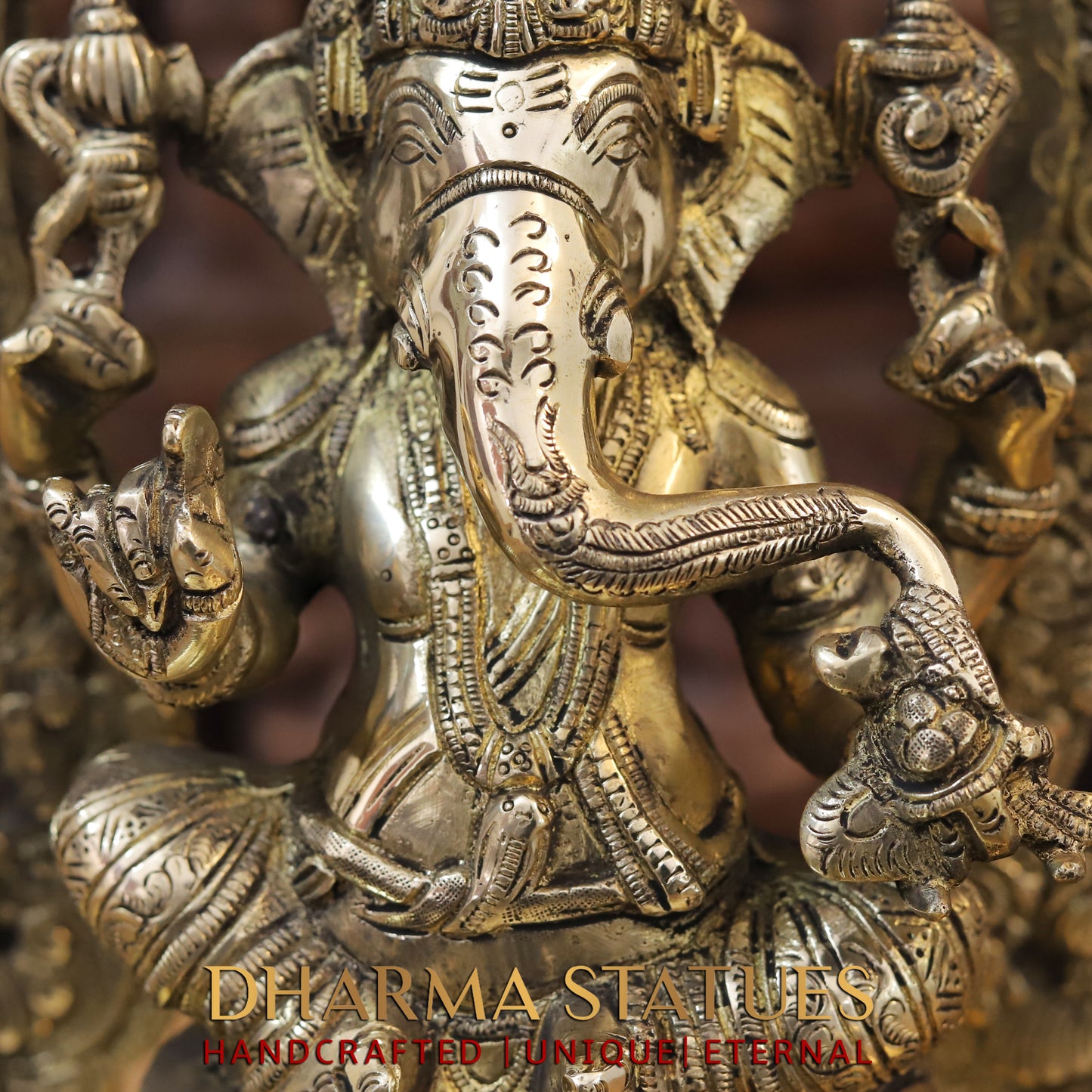 Brass Ganesh seated on Throne, Golden Finish, 20"