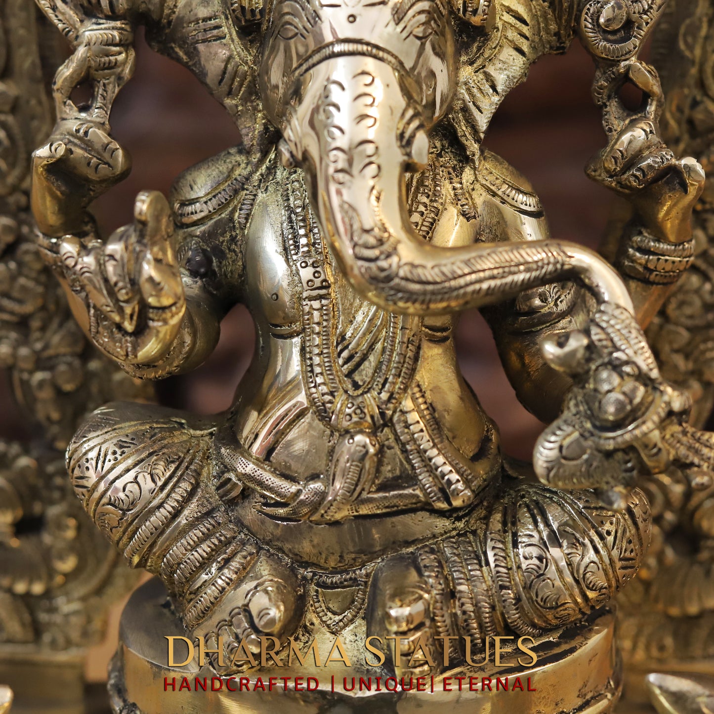 Brass Ganesh seated on Throne, Golden Finish, 20"