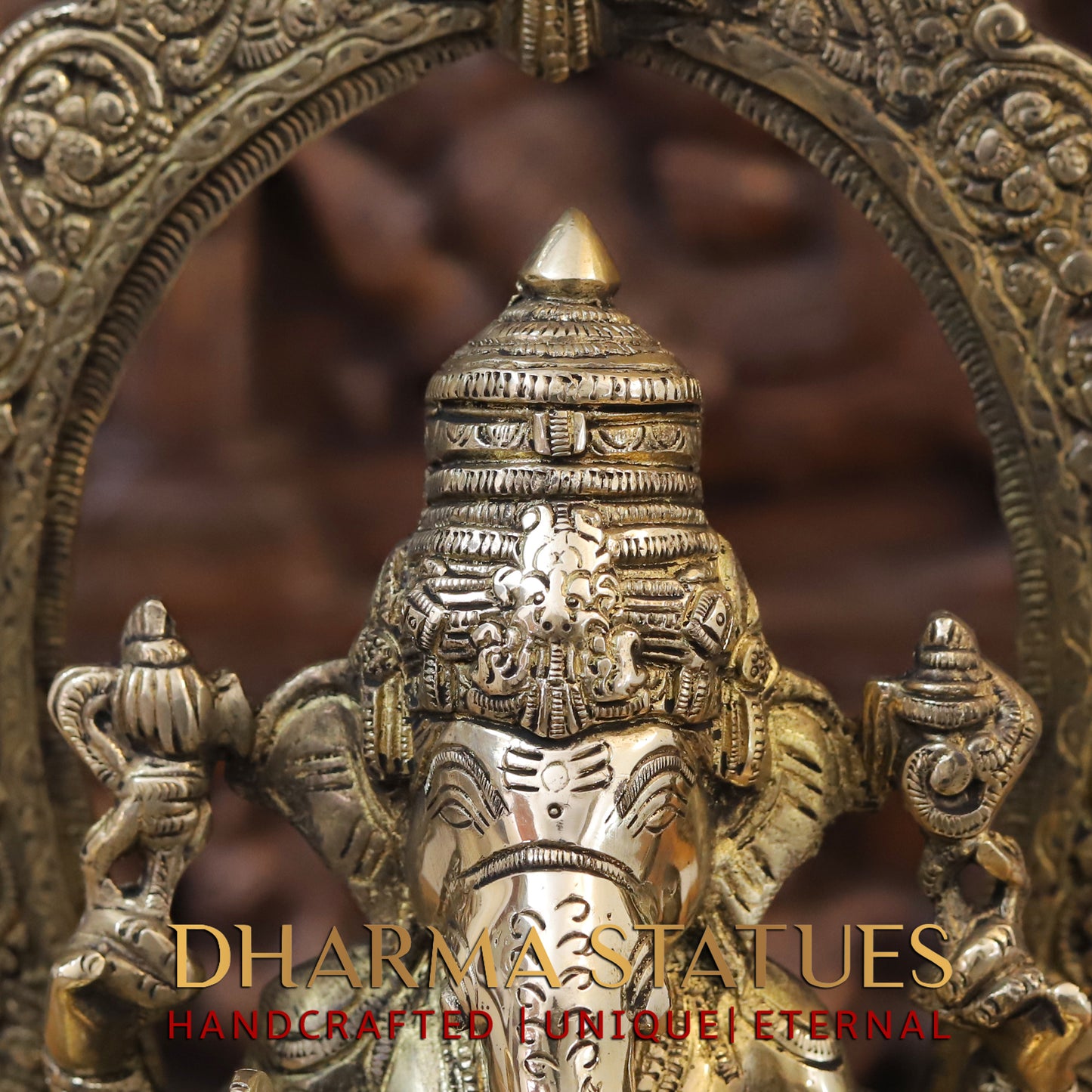 Brass Ganesh seated on Throne, Golden Finish, 20"