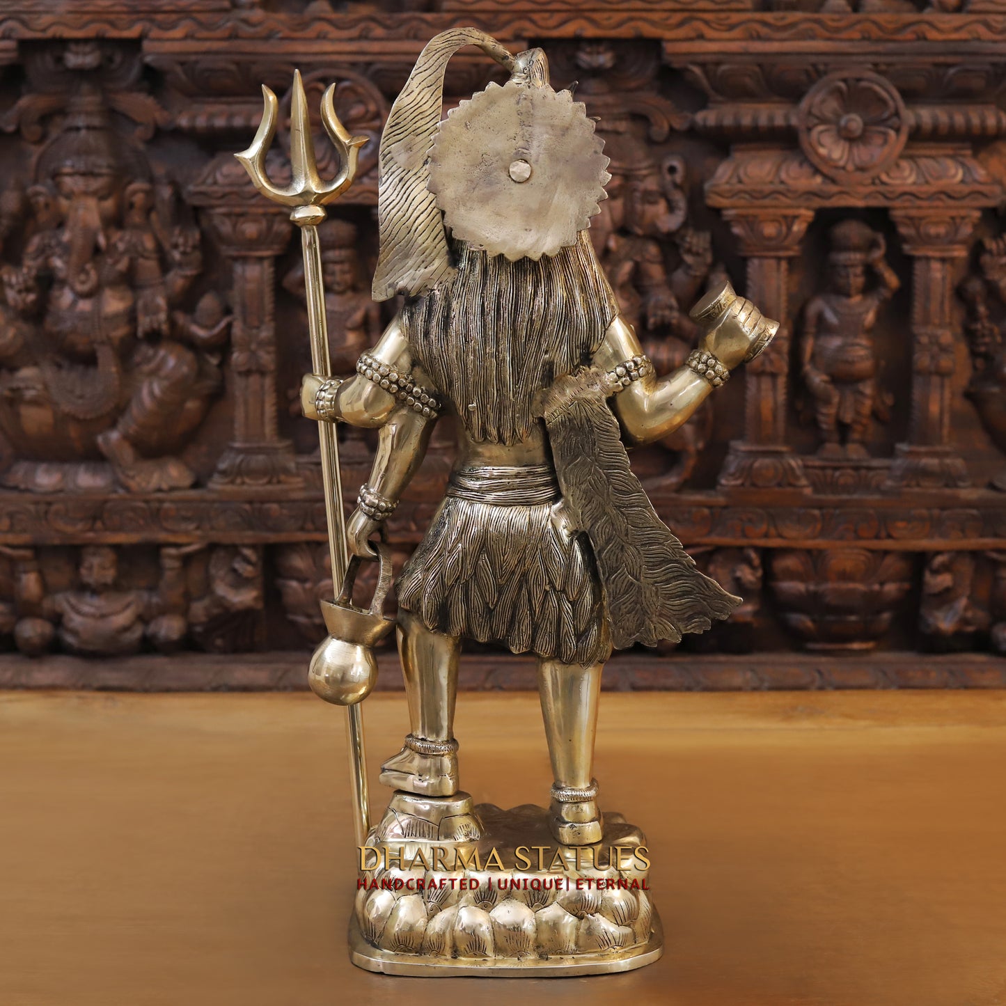 Brass Shiva standing with Trishul, Golden Finish, 24"