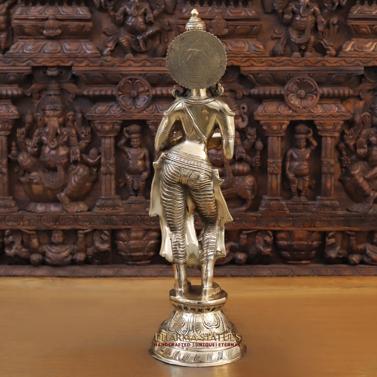 Brass Lakshmi standing with lamp, Golden Finish, 28"