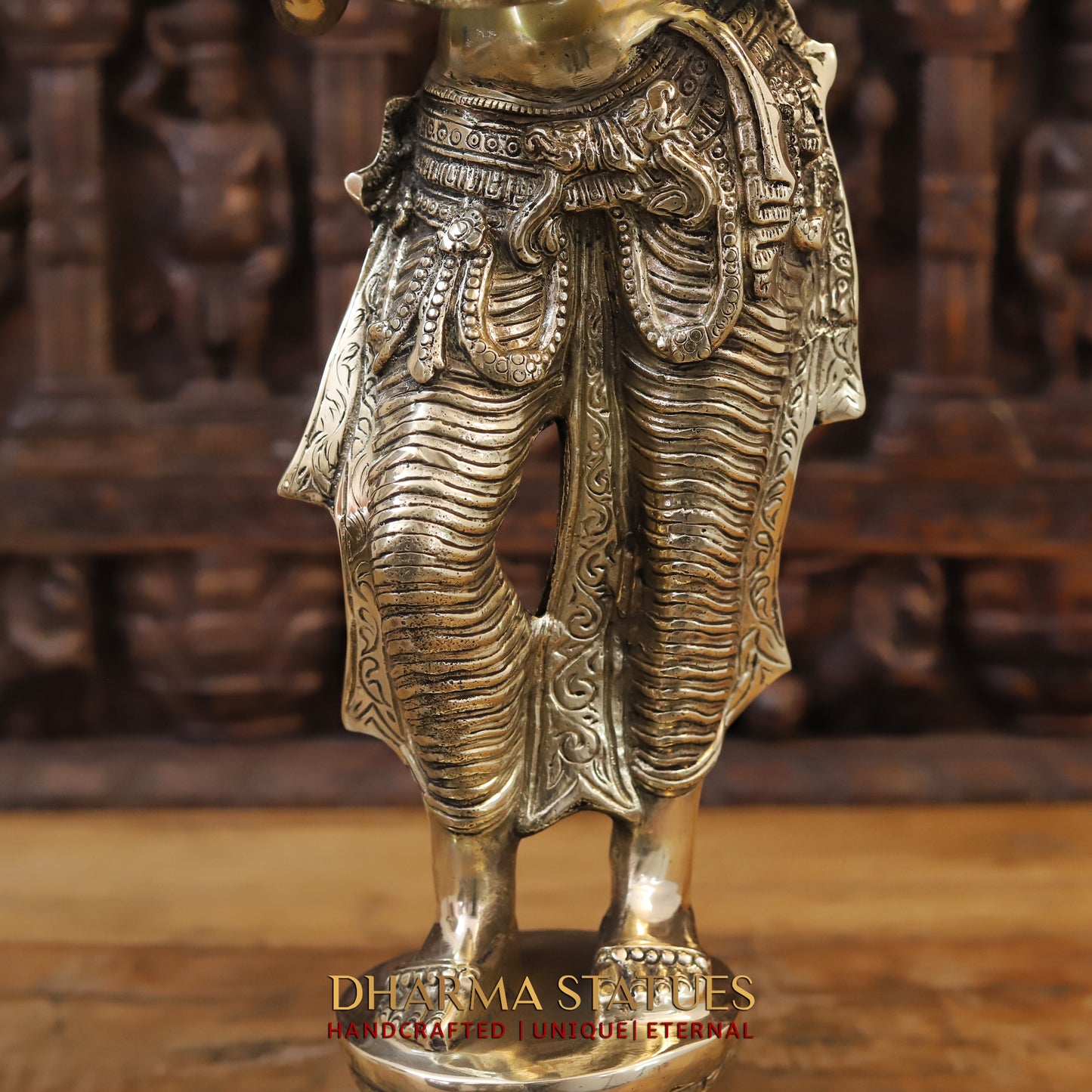 Brass Lakshmi standing with lamp, Golden Finish, 28"