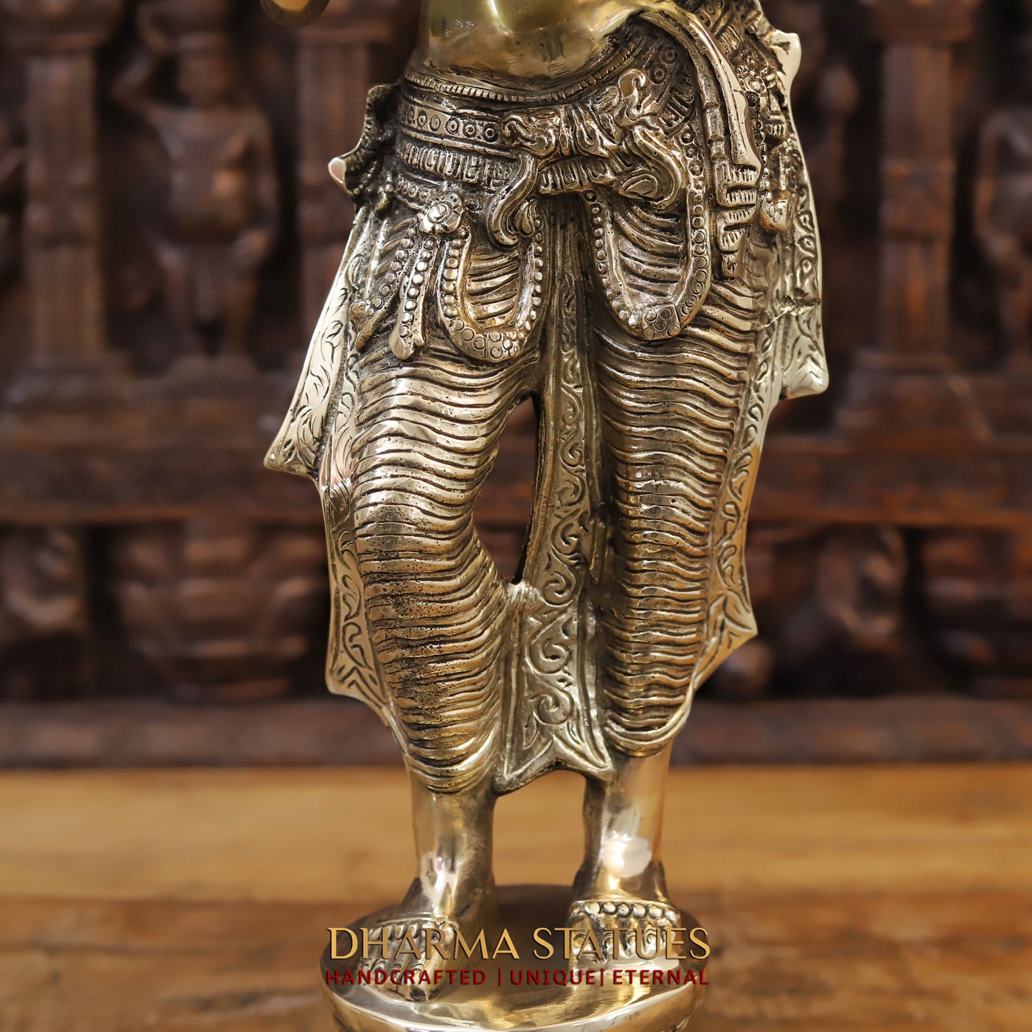 Brass Lakshmi standing with lamp, Golden Finish, 28"