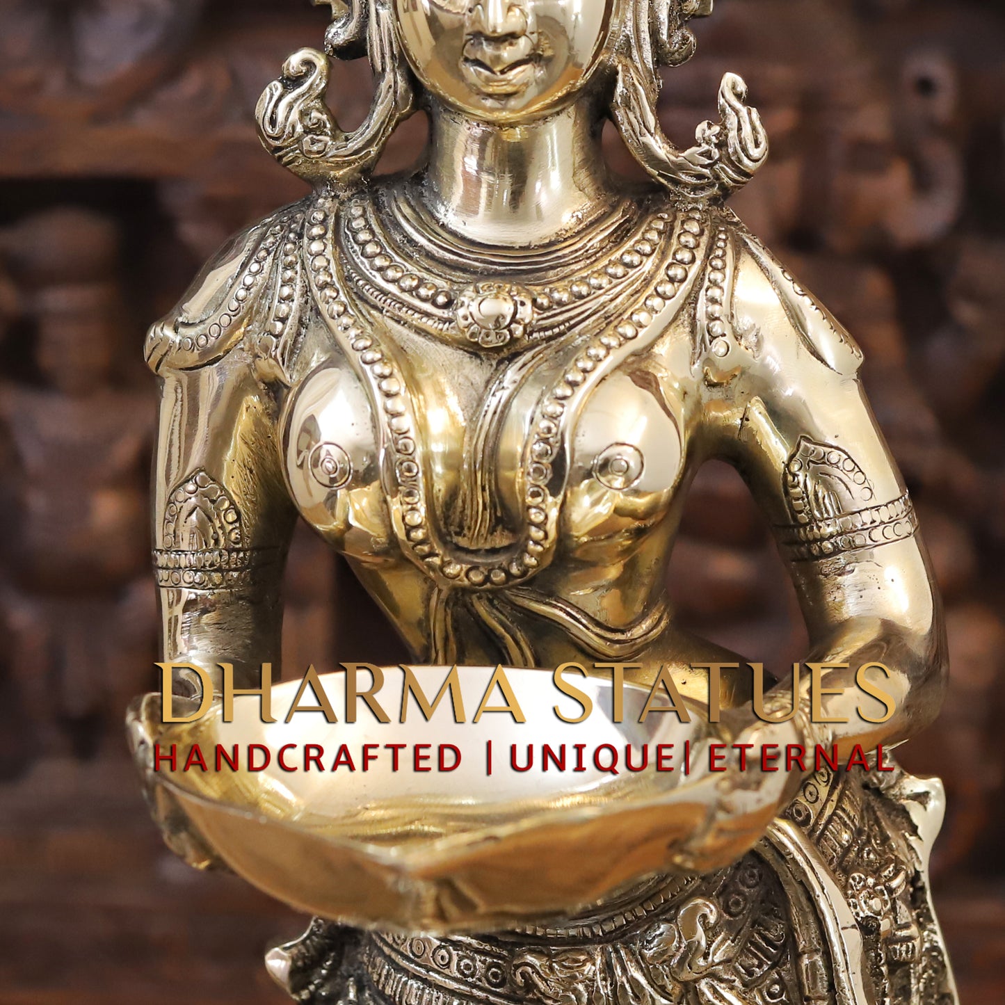 Brass Lakshmi pair holding Lamp, Golden Finish, 28"