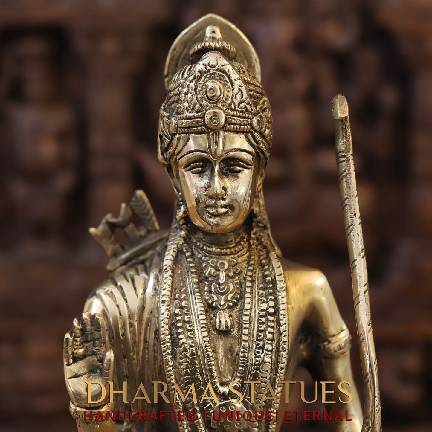 Brass Ram Darbar - Lord Ram, Sita and Laxman With Hanuman seated, Golden Finish, 17"