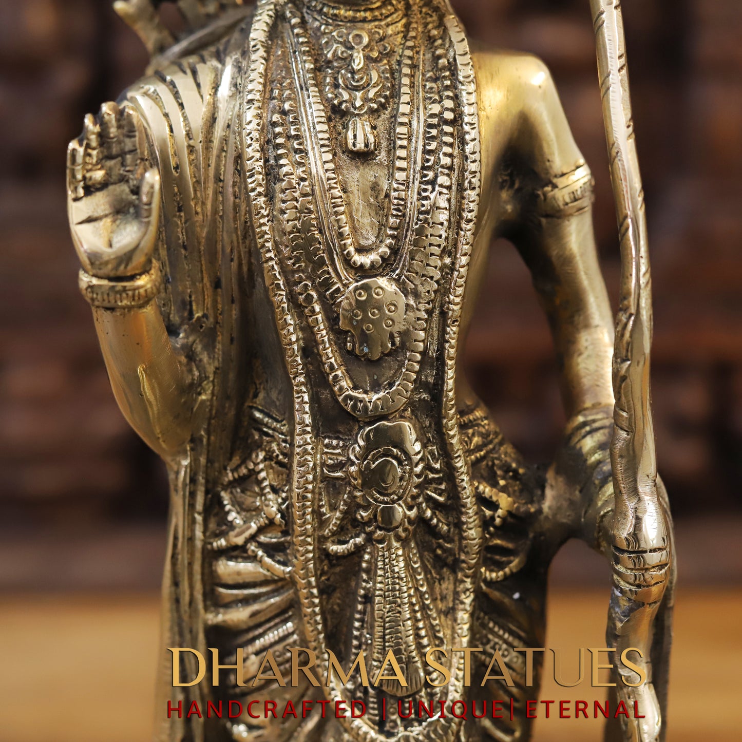 Brass Ram Darbar - Lord Ram, Sita and Laxman With Hanuman seated, Golden Finish, 17"