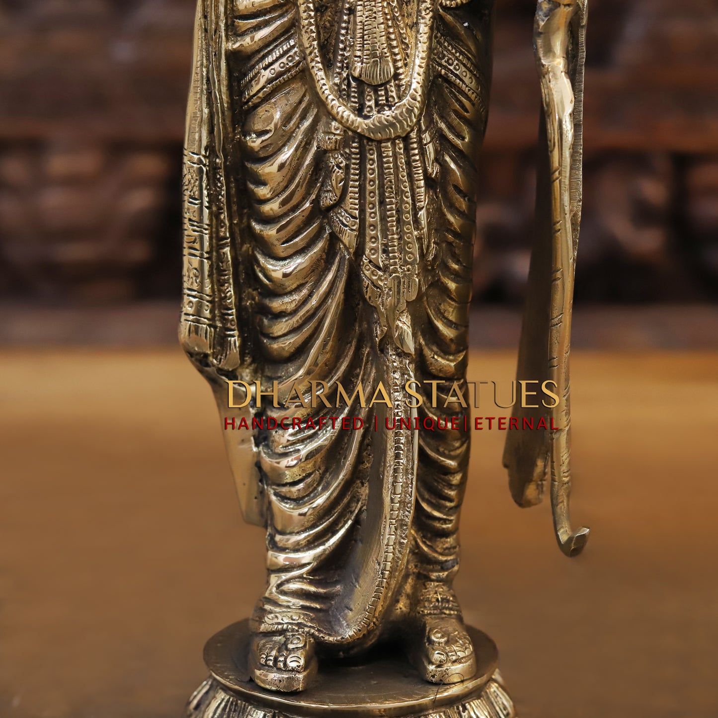 Brass Ram Darbar - Lord Ram, Sita and Laxman With Hanuman seated, Golden Finish, 17"