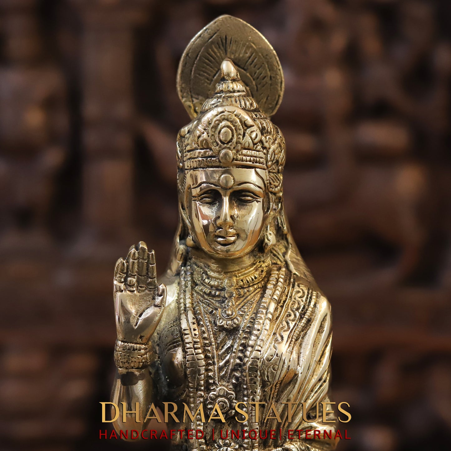 Brass Ram Darbar - Lord Ram, Sita and Laxman With Hanuman seated, Golden Finish, 17"