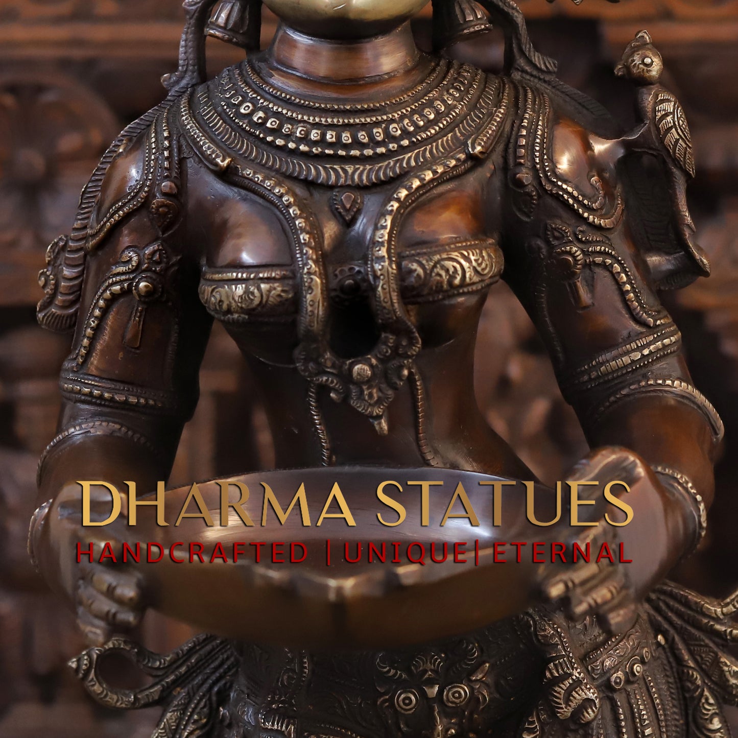 Brass Deeplakshmi holding Lamp, Copper & Golden Finish, 30"