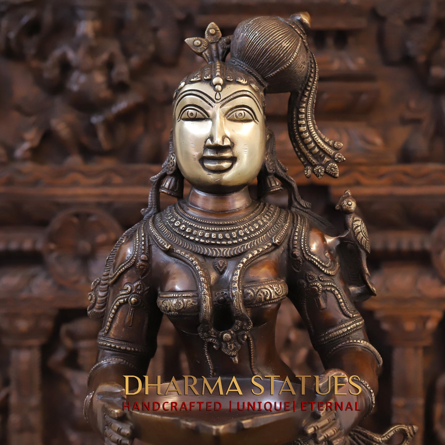 Brass Deeplakshmi holding Lamp, Copper & Golden Finish, 30"
