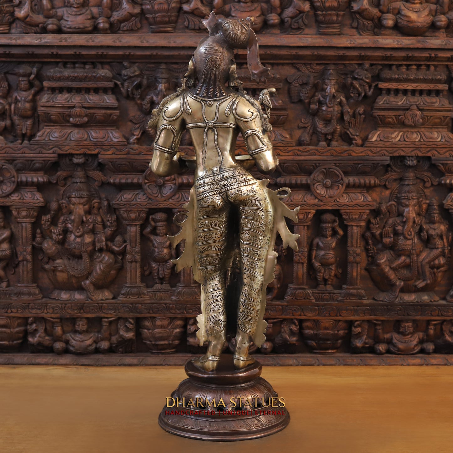 Brass Deeplakshmi holding Lamp, Copper & Golden Finish, 37"