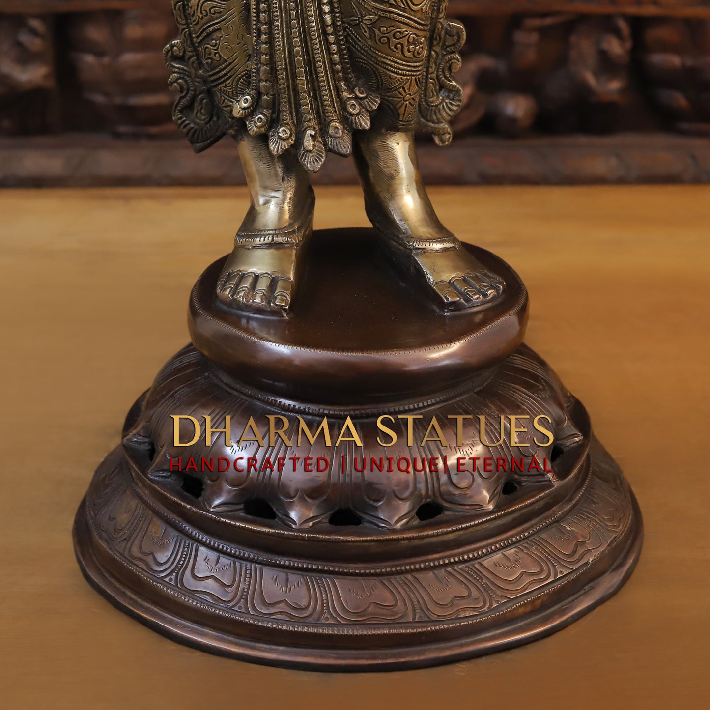 Brass Deeplakshmi holding Lamp, Copper & Golden Finish, 37"