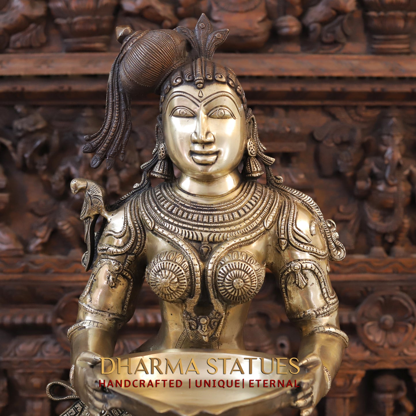 Brass Deeplakshmi holding Lamp, Copper & Golden Finish, 37"