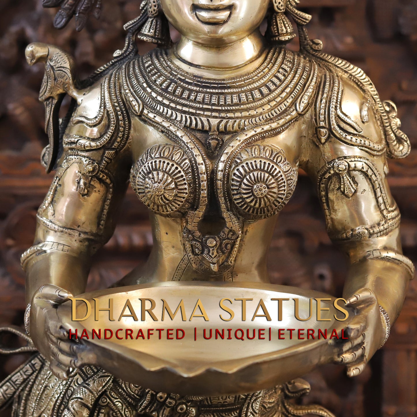Brass Deeplakshmi holding Lamp, Copper & Golden Finish, 37"