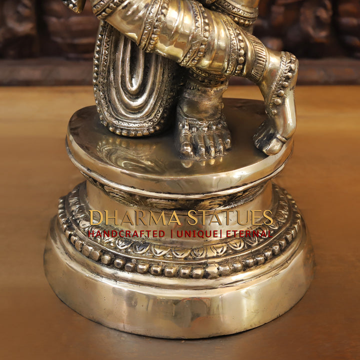 Brass Lord Krishna Idol, Standing on a Base, Fine Golden Finish 36.5"