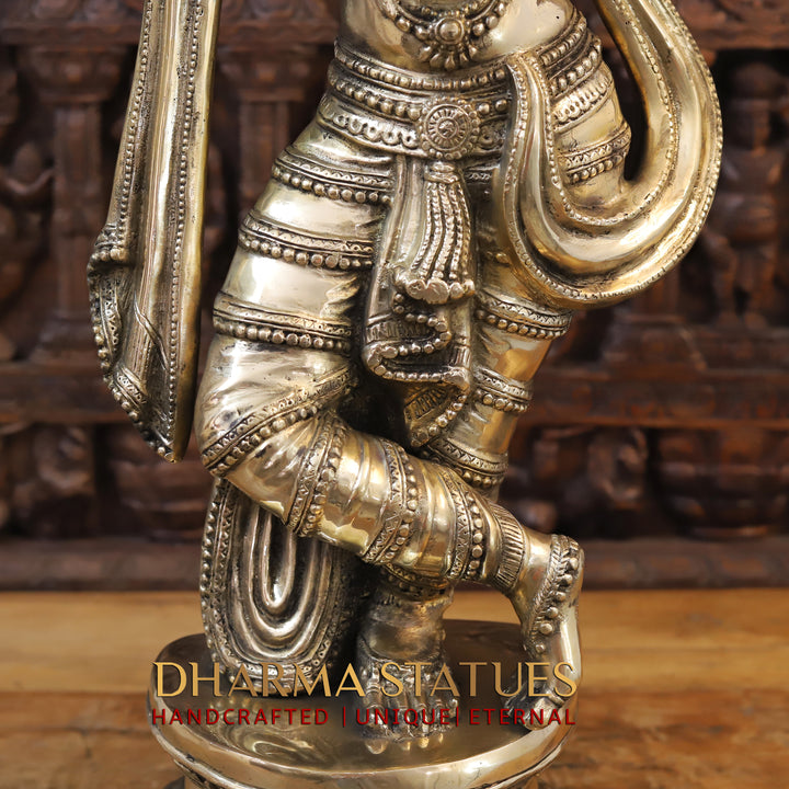 Brass Lord Krishna Idol, Standing on a Base, Fine Golden Finish 36.5"