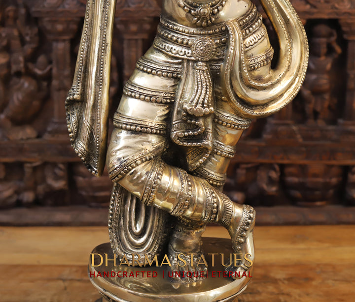 Brass Radha Krishna Statue, Playing Flute, Antique Golden Finish 36.5"