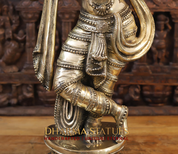 Brass Radha Krishna Statue, Playing Flute, Antique Golden Finish 36.5"