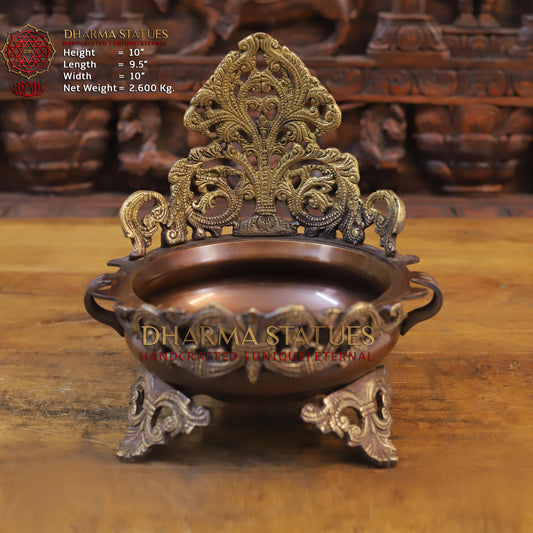 Brass Designer Urli, Copper & Golden Finish, 10"
