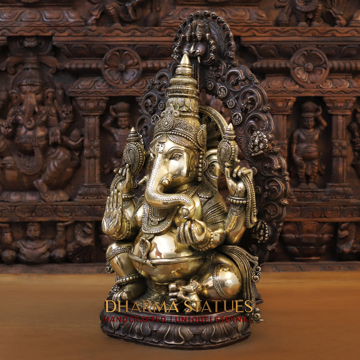 Brass Ganesh Seated With Prabhaval, Depicting Suya on the back, Double tone Finish 23.5"