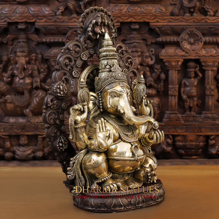 Brass Ganesh Seated With Prabhaval, Depicting Suya on the back, Double tone Finish 23.5"