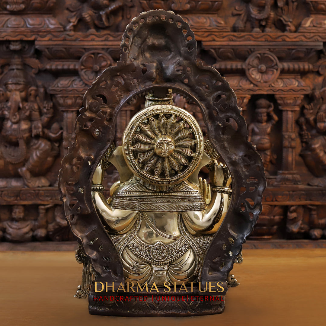 Brass Ganesh Seated With Prabhaval, Depicting Suya on the back, Double tone Finish 23.5"