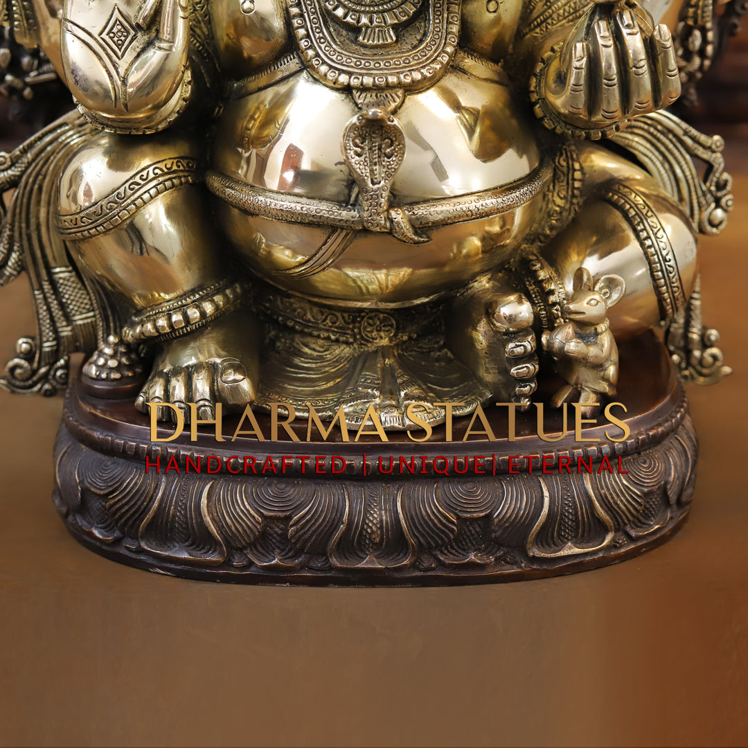 Brass Ganesh Seated With Prabhaval, Depicting Suya on the back, Double tone Finish 23.5"