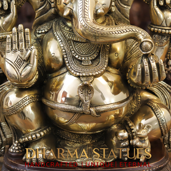 Brass Ganesh Seated With Prabhaval, Depicting Suya on the back, Double tone Finish 23.5"