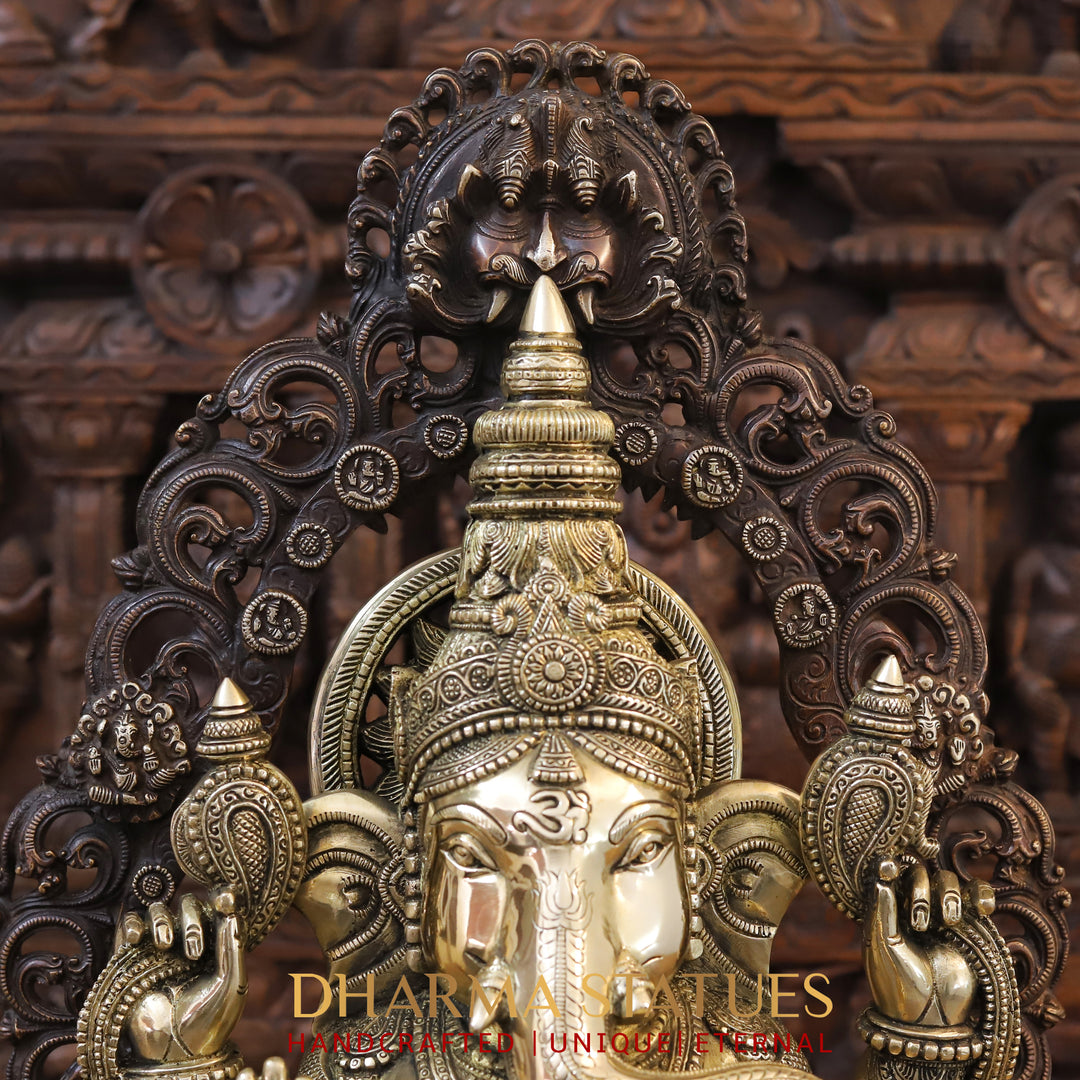 Brass Ganesh Seated With Prabhaval, Depicting Suya on the back, Double tone Finish 23.5"