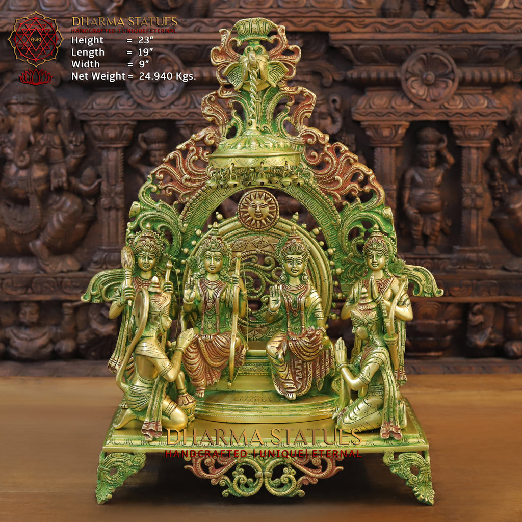 Brass Ram Darbar Idol, Green Patina Finish 23" Front View