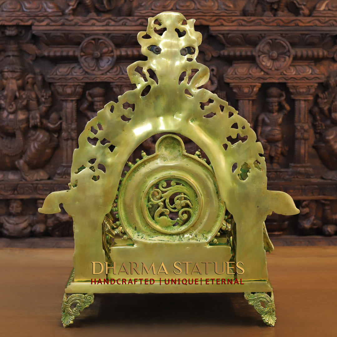 Brass Lord Ram Darbar with Sita and Devotees, Divine Family, Green Patina Finish with Red Accents 23"