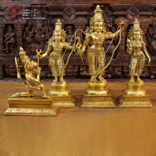 Brass Ram Darbar, God Ram, Laxman, Hanuman & Sita, Fine Gold Finish, 23"