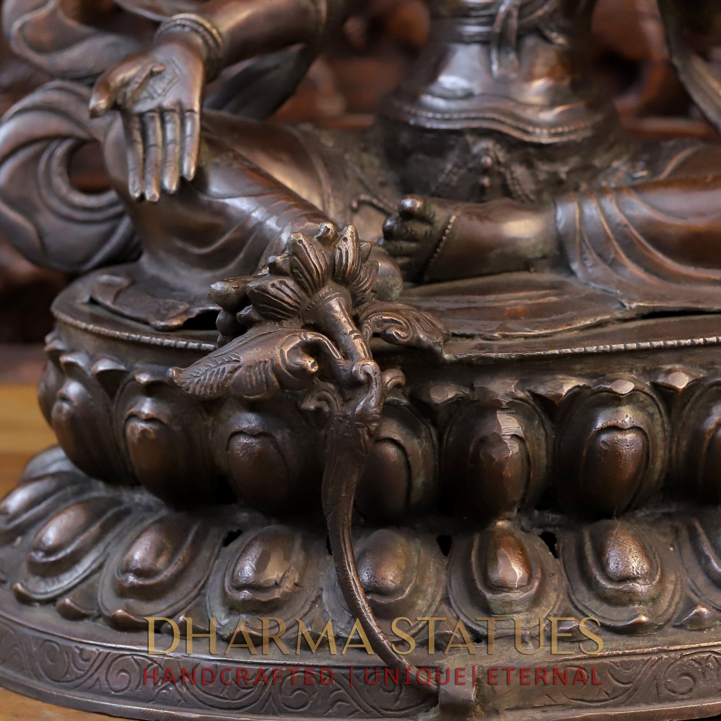 Brass Tara Devi Statue, Seated on a Lotus, Brown Finish 24"