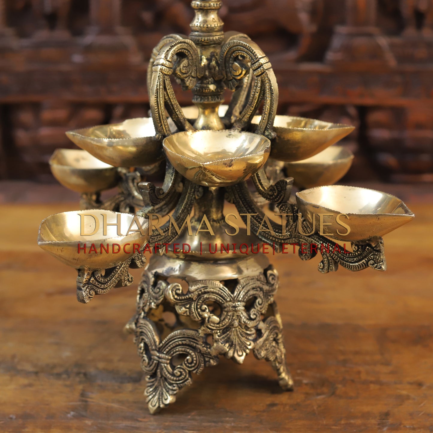 Brass Oil Lamp with Peacock, Fine Golden Finish, 22"