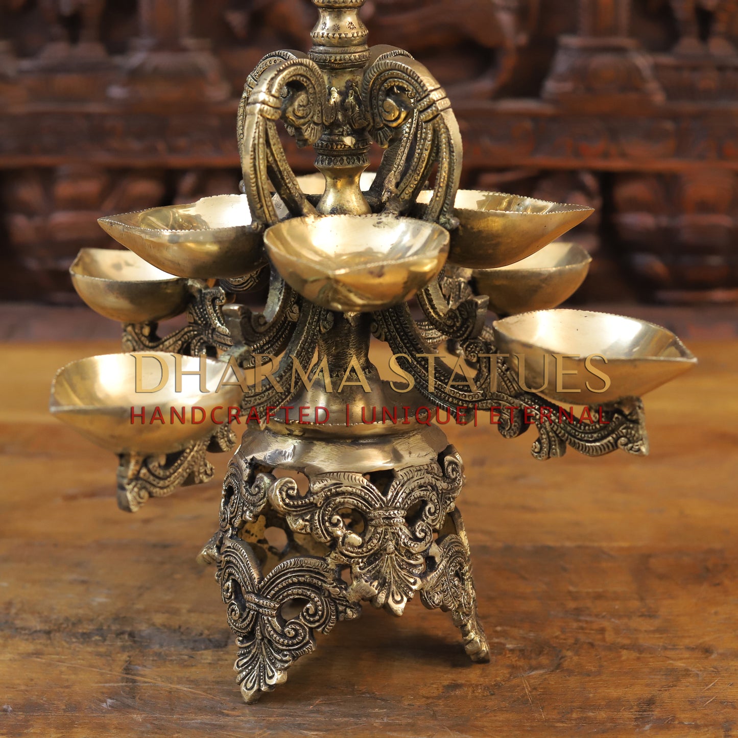 Brass Oil Lamp with Peacock, Fine Golden Finish, 22"