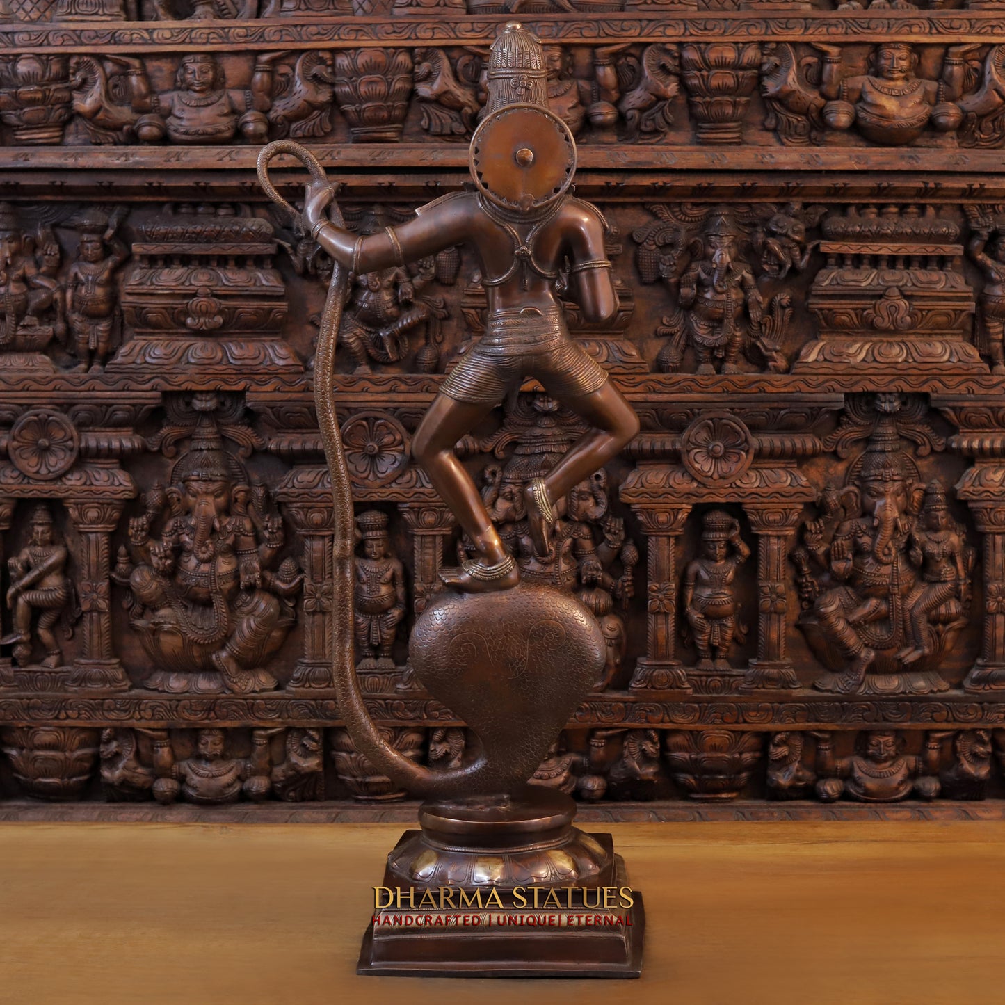 Brass Krishna Standing on Kaliya serpant 41"