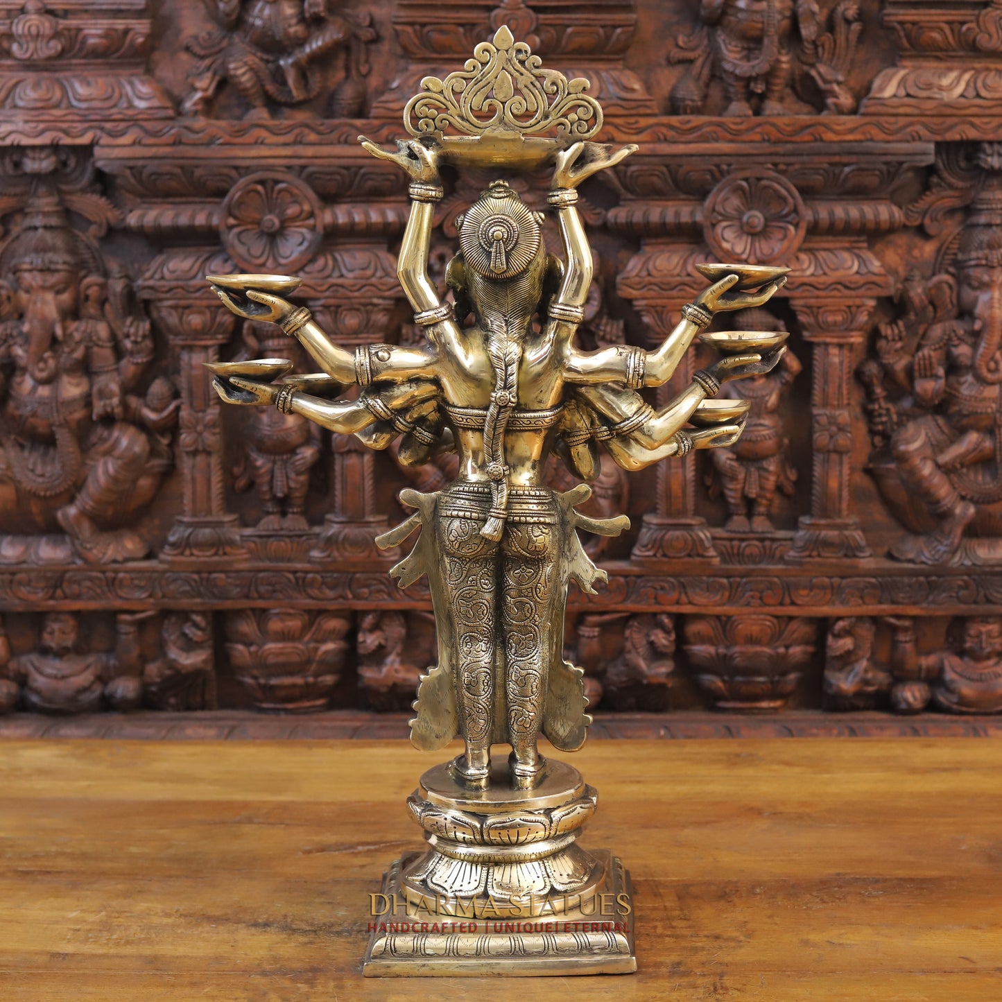 Brass Lakshmi Statue Holding Diya , Fine Gold Finish, 27"