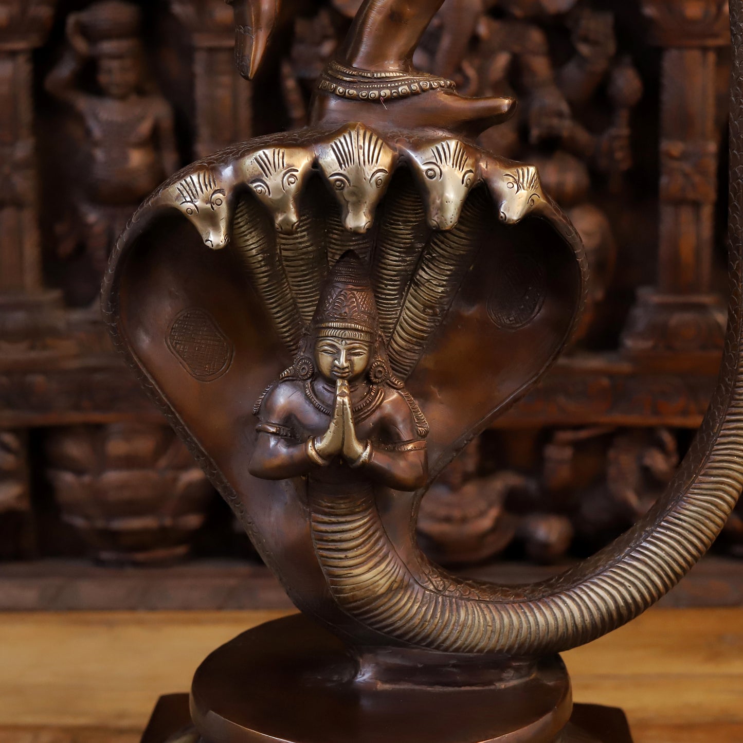 Brass Krishna Standing on Kaliya serpant 41"