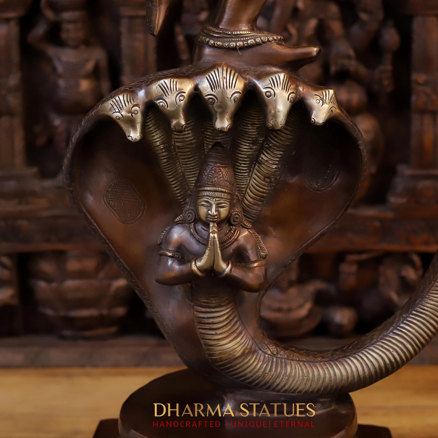 Brass Krishna Standing on Kaliya serpant 41"