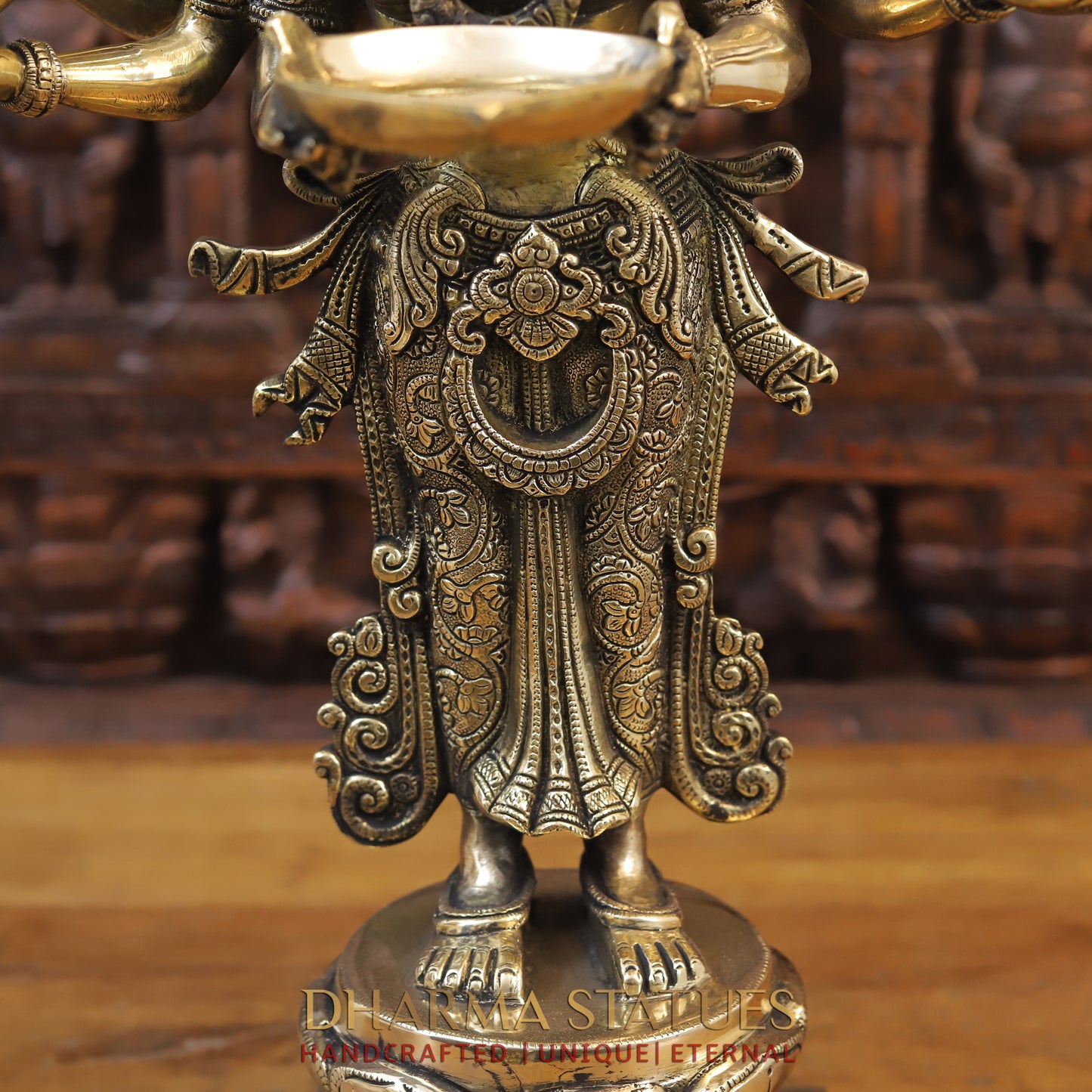 Brass Lakshmi Statue Holding Diya , Fine Gold Finish, 27"