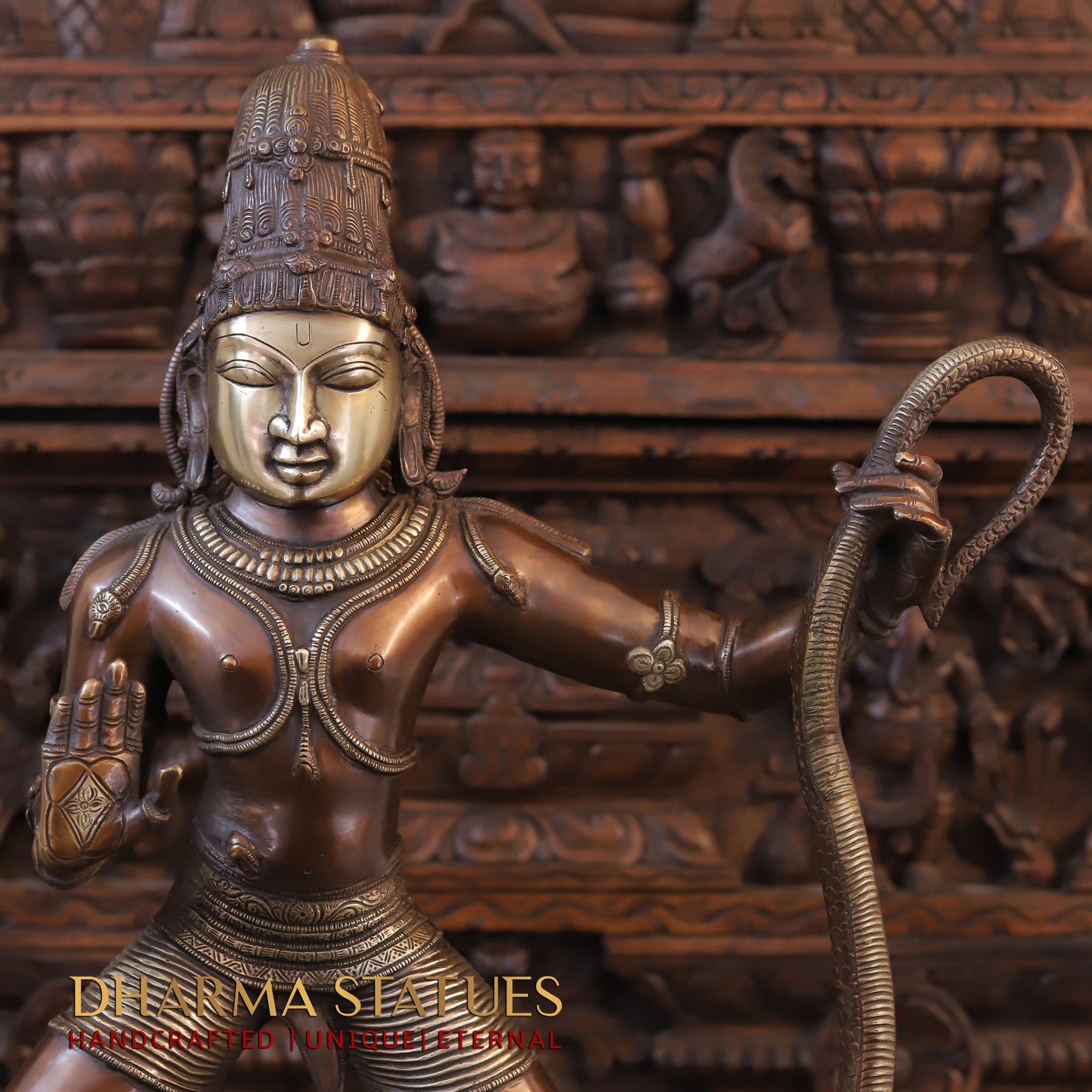 Brass Krishna Standing on Kaliya serpant 41"